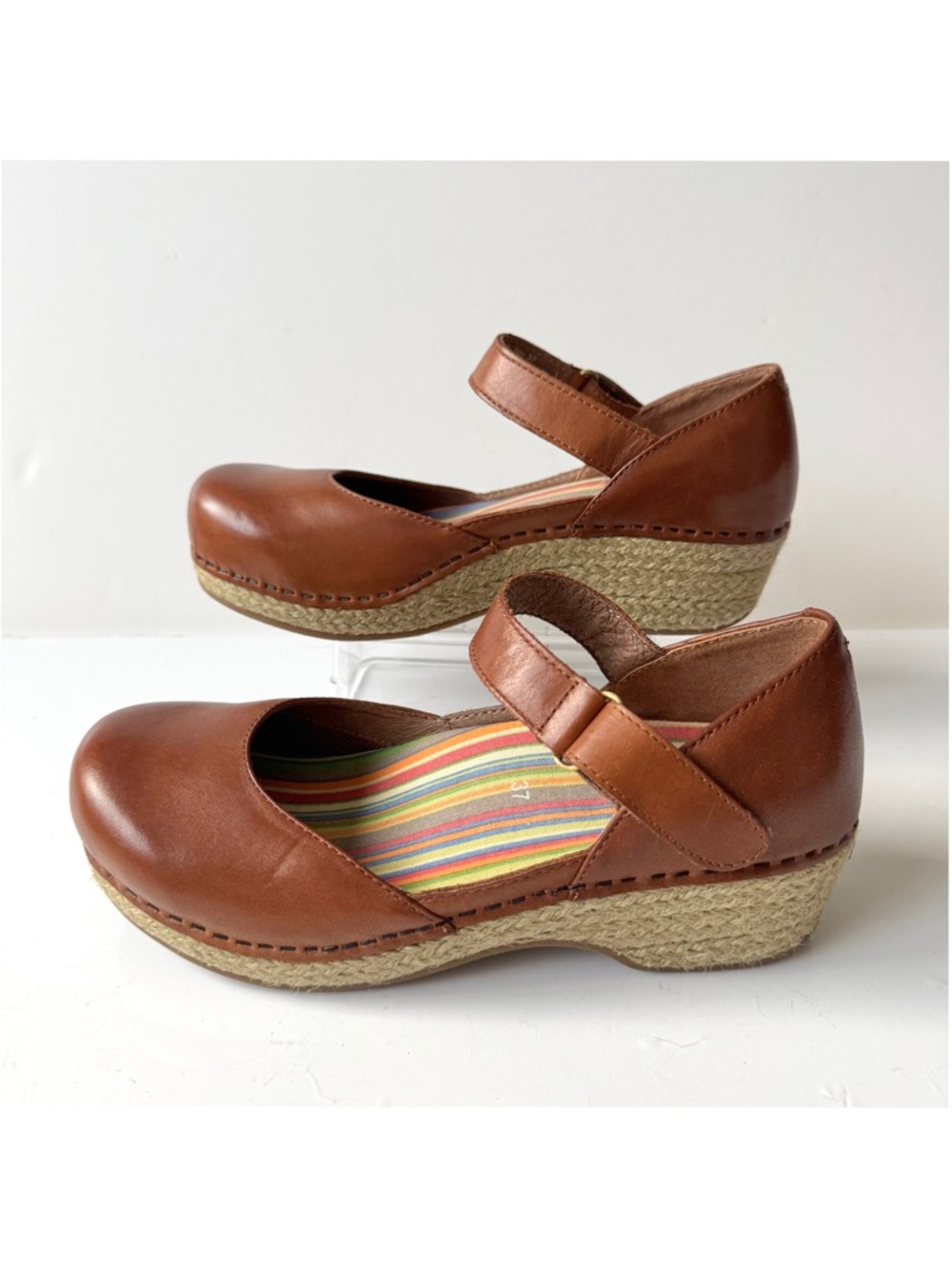 Dansko Jute Maryjane Full Grain Brown Leather Clogs Size 37 - Picture 2 of 10